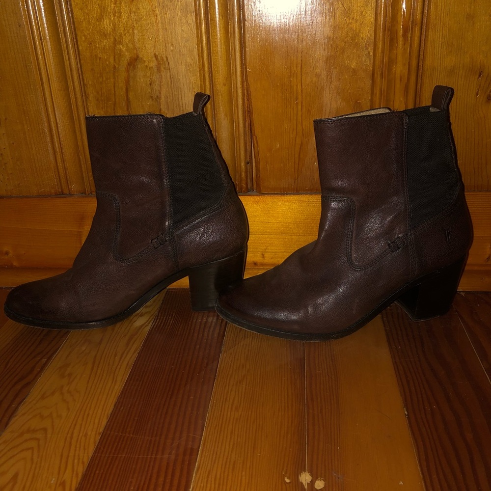 Frye Dark Brown Heeled Chelsea Boots